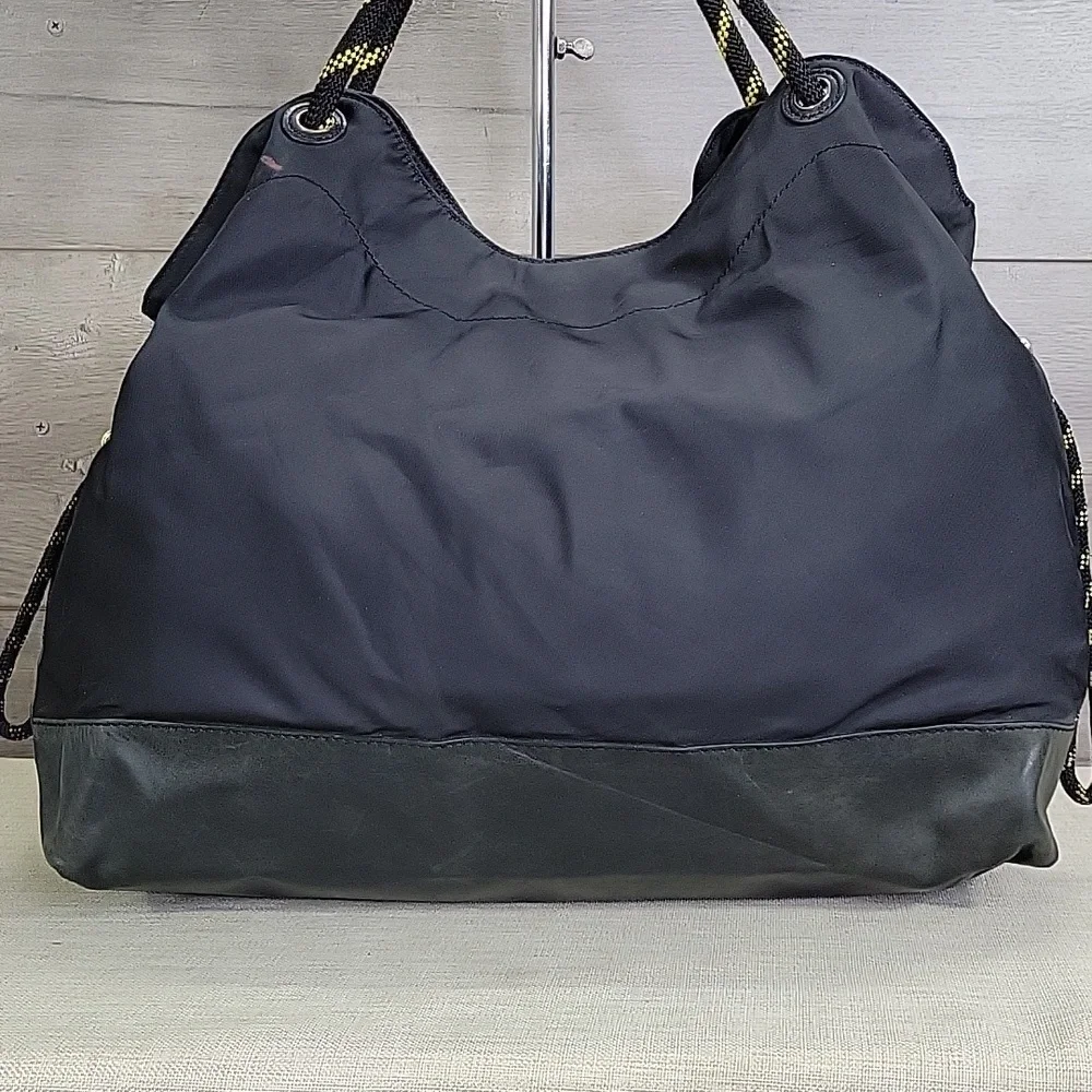 Tory Burch Black Nylon Leather Tote Shoulder Bag